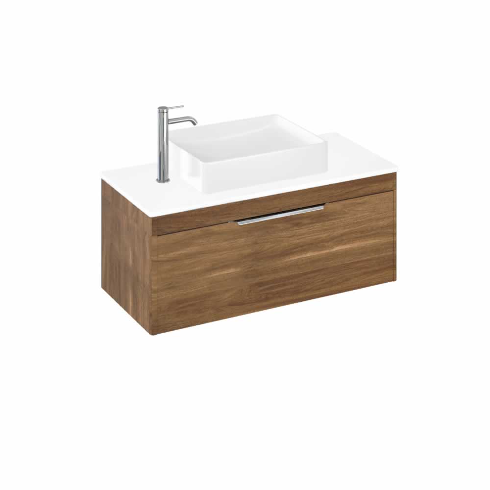 Shoreditch 100cm single drawer Caramel with White Worktop and Quad Countertop Basin